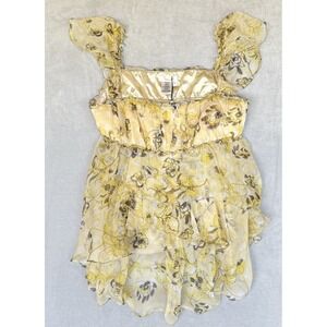 Sophie Max Silk Blouse Womens S Yellow‎ Tiered Ethereal  Cottagecore Feminine